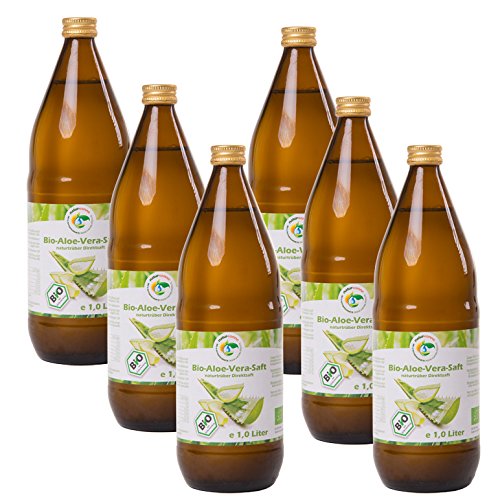Bio Aloe Vera Saft 6 x 1l, naturtrüber Direktsaft, ohne Zuckerzusatz, vegan, kontrolliert biologischer Anbau, handfiletiert