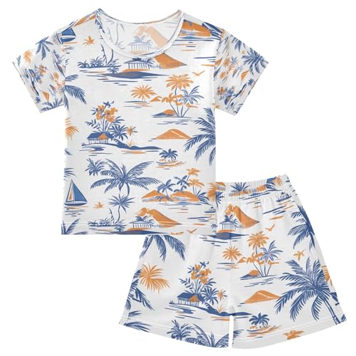 senya Palm Trees Sailboat Summer Pajamas Set Short Cotton Sleepwear 2 Piece