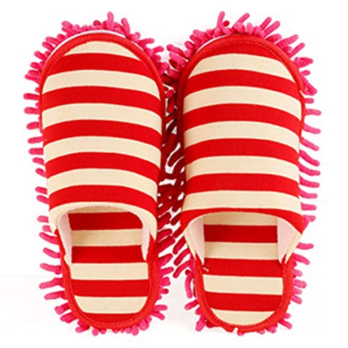 Bverionant Zapatillas Mopa Suela Desmontable para Limpiaza de Polvo Limpiador de Suelo para Cocina Dormitorio Baño Rosa Roja 35-37