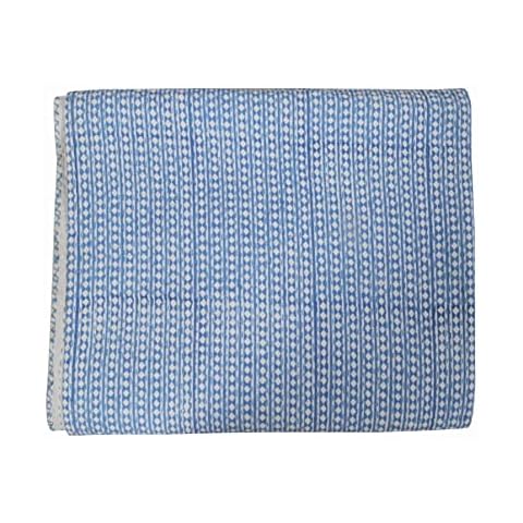 INDOCRAFTS Indian Kantha Quilt Hand Block Dots Print Bedspread Bedding Cotton Blanket Throw (Turquoise, Double) Cover