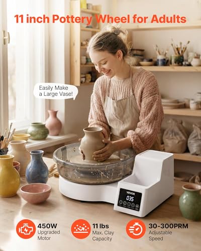 Image of VEVOR Pottery Wheel for Adults, 11 inch Aluminum Turntable, 450W Electric Table Top Pottery Wheel with Foot Pedal, 30-300 RPM Adjustable Speed, Detachable Basin, for Beginners, DIY Clay Art Craft, White