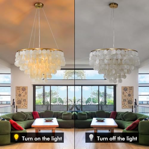 A Million 4-Light 24" Coastal Natural Tiered Capiz Shell Chandelier Gold Round Island Light Pendant Ceiling Fixture for Living Room Bedroom Home/Office - Image 3