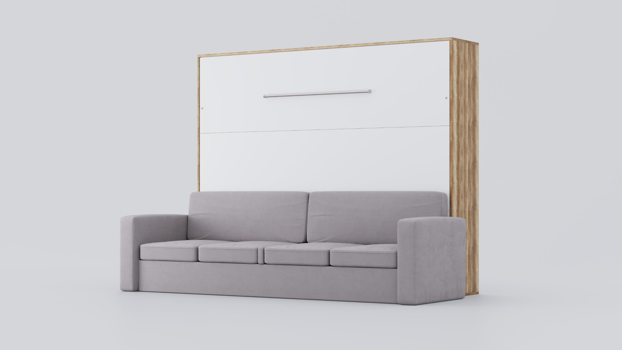MAXIMAHOUSE Lit escamotable Horizontal Invento avec Le canapé LED 140H (140×200) (Chêne Country/Blanc Mat+Sofa Beige/Marron Clair)