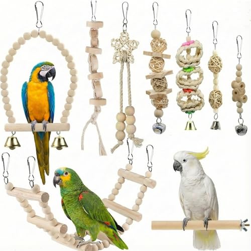 Gykutix 9 Pièces Jouets pour Oiseaux, Jouet Perroquet et Jouet Oiseau d'Activité avec...
