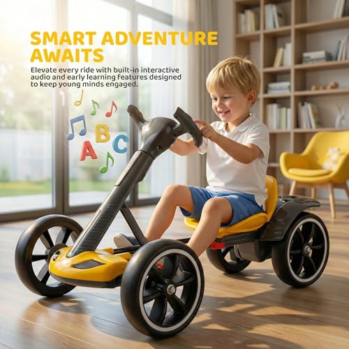 Image of MAOO Electric Go Kart for Kids, Foldable Ride On Toy Car for Toddlers Ages 2-4, Zero Assembly Battery Powered Go Kart with EVA Foam Tires, Adjustable Seat, Steering Wheel, 390 Motor, 3.73 MPH (Yellow)
