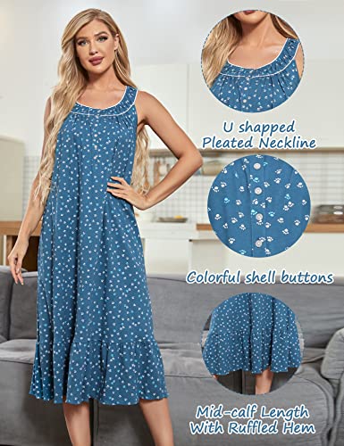 Image of MZROCR Cotton Nightgowns for Women Soft Sleeveless Night Gown for Adult Women Ruffle Sleepwear