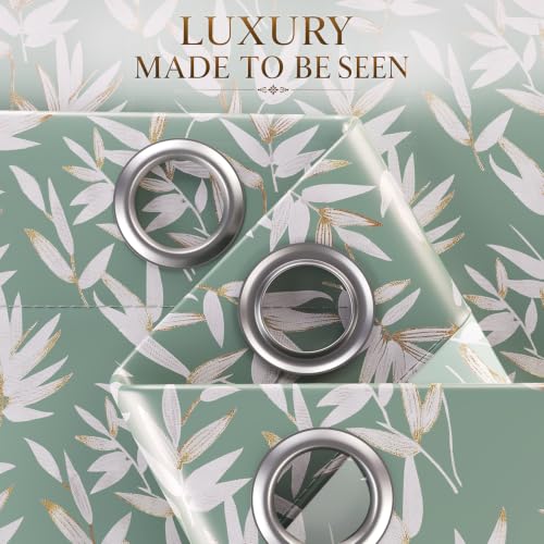 Image of HOKIPO Luxe Foliage Foil Printed Curtains 7 Feet Long Set of 2, Sage Green