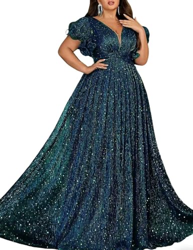 VOUIAO Women Plus Size Wedding Guest Summer Long Prom Dress A Line Elegant Formal Evening Party Cocktail Bridesmaid Gown Green 1XL