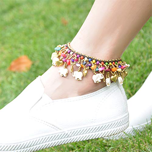 Image of kelistom Bohemian Ankle Bracelets for Women Handmade Natural Stone Beaded Chain Anklet