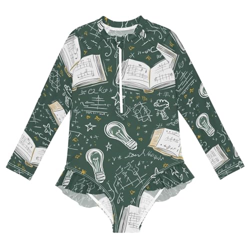 ALAZA Toddler Swimsuit Girl Bathing Suit Swimwear Rash Guard Book Mathematics Blackboard Long Sleeve 3T