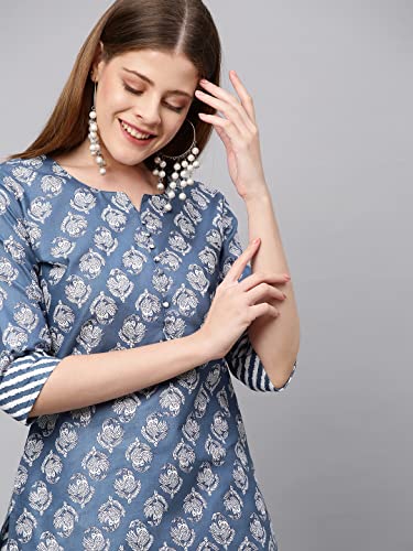 Image of GoSriKi Women's Cotton Blend Straight Printed Kurta with Pant (Funki New-GO)