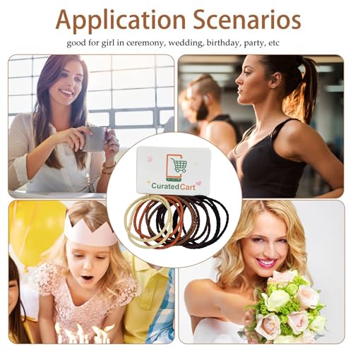 Image of Curated Cart 12 Pcs 2mm Multicolor Hair Ties Bands - Durable Ponytail Holders for Women, Men, and Girls - Strong Elastic Hair Accessories for Medium to Thick Hair