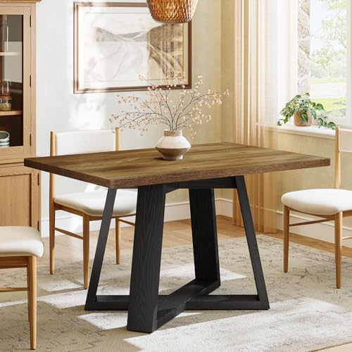 Image of Tribesigns 47-Inch Dining Table for 4 People, Modern Kitchen Table with Wooden Legs, Dinner Table for Kitchen, Dining Room, Small Space, Black and Brown