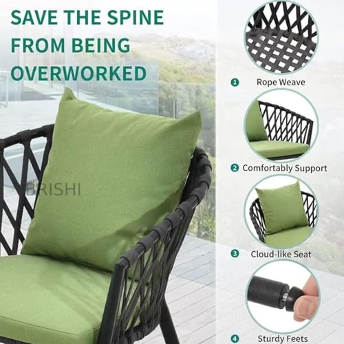 Image of BRISHI Garden Patio Seating Chair and Table Set Outdoor Balcony Garden Coffee Table Set Furniture with 1 Table and 2 Chairs Set with Cushion Braid & Rope (Black /Green)