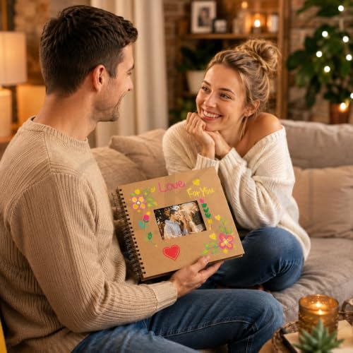 Image of GKN DIY Scrapbook Photo Album 8 x 8 Inch, 40 Pages Blank Paper Memory Book with 6 Metallic Pens, Stickers & Decorative Sheets, Scrapbooking Album for Wedding, Anniversary, Birthday & Family Memories