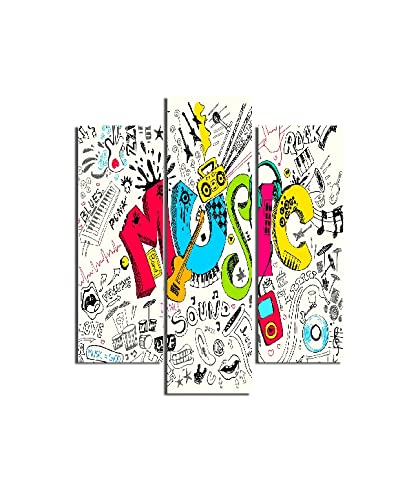 Triptyque mural Word Musique Homemania 3 panneaux décoratifs multicolores en MDF pour salon