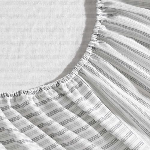Image of Eddie Bauer - Queen Bed Sheets, Cotton Flannel Bedding Set with Matching Pillowcases, Brushed for Extra Softness, Deep Pocket, Oeko-Tex Certified (Ticking Stripe Grey)