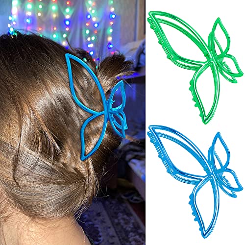 Ahoney Butterfly Claw Clips Metal Hair Clips 4.3" Hair Clips For Women Non Slip Cute Hair Claw Clips Fashion Hair Shark Accessories (Green/Blue) #TOP4
