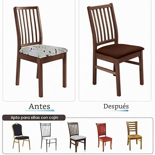 Miniatura 2 de Juego De 2 Fundas De Asiento Para Sillas De Comedor, Elásticas, Extraíbles Y Lavables, Fundas Protectoras Para Sillas De Cocina Color Marrón Rojizo