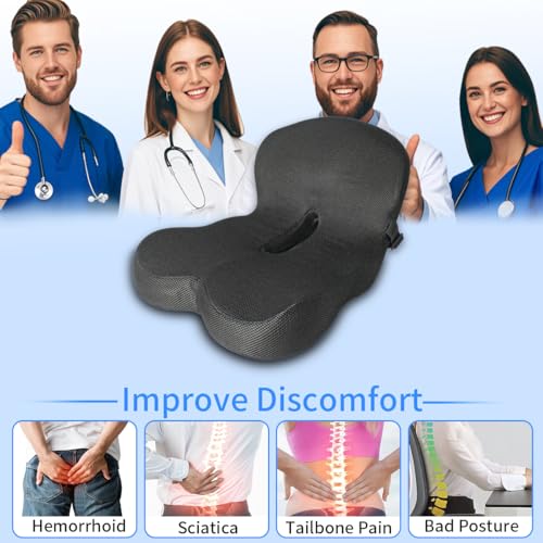 Image of Memory Foam Seat Cushion,Office Chair Cushion with Lumbar Support for Back Pressure Relief, Car Seat Cushion with Adjustable Strap,Sciatica Pad Cushions for Car,Truck, Desk,Gaming Chair