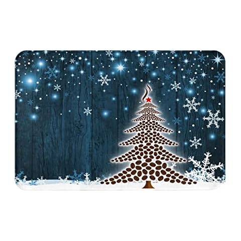 Christmas Bath Mat for Bathroom Xmas Tree Blue Snowflake Rugs Shower Mats Memory Foam Rug Non Slip Floor Small Carpet Soft Light Absorbent Washable for Home Hotel Decor 15.7 X 23.6 inch Cover