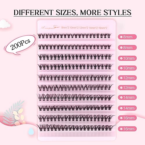 Parriparri DIY Lash Extension Individual Lashes 200 Pcs Natural Cluster Eyelashes Volume Individual False Eyelashes Extension At Home (30D-0.07C-8-16MM Mix) - Image 2