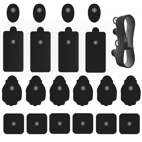 Image of 20 Pack TENS Unit Electrode Pads with Wire Cable Combination Set. Reusable Premium Hydrogel Self-Adhesive TENS Unit Replacement Pads, Compatible with Belifu, AVCOO, NURSAL, TENS 7000, AUVON, Neocarbon