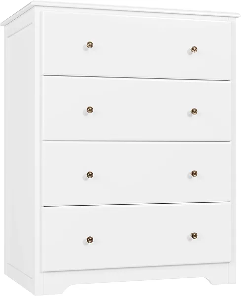 HOUSUIT White Dresser, 4 Drawer Dressers Chest of Drawers, Modern Tall Dresser, Wood Drawer Chest Storage Cabinet for Living Room, Hallway, Entryway, Home Office, Ivory White