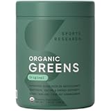 Sports Research® Organic Greens Superfood Powder w/Spirulina & Chlorella, Adaptogens, Enzymes, Probiotics & 8 VIT Bs for Gut & Mood Support* - Vegan, Sugar-Free & Low-Cal Original 20 Servings