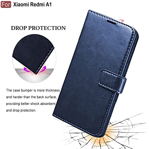Image of CEDO Flip Cover for Redmi A1 / Redmi A2 (4G) | Leather Finish | Inside Pockets & Inbuilt Stand | Shockproof Wallet Style Magnetic Closure Back Case Flipcover (Blue)