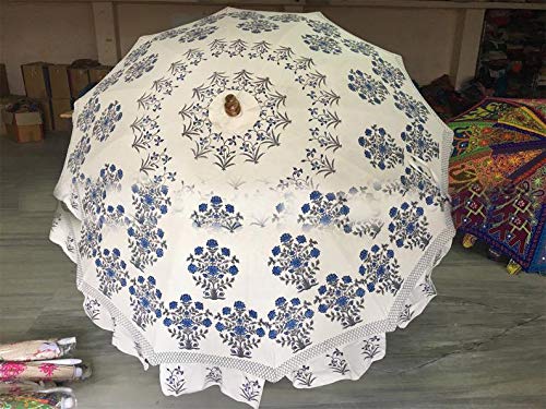 Indian Handblock Print Big Size Umbrellas, Indian Parasol Umbrella- Sun Shade Garden Umbrella, Patio Umbrella, Beach Umbrella, Sun Umbrella For Garden, Beach Umbrellas Parasols #TOP2