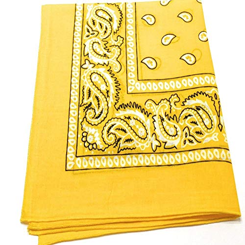 M.H.I. 12 Pack One Dozen Color Double Sided Print Paisley Cowboy Novelty 100% Cotton Bandana Scarf(Many Colors) (Yellow)