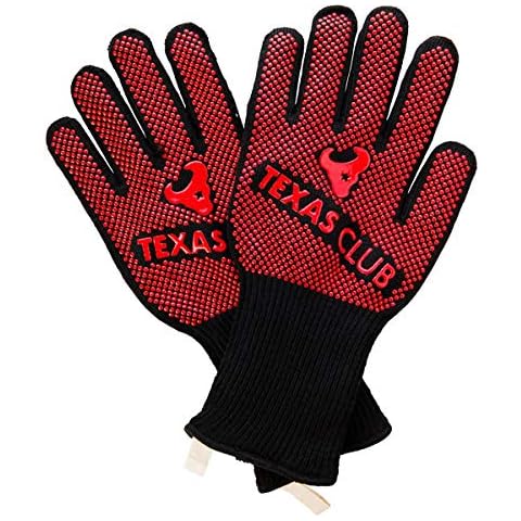 TEXAS CLUB Heat Proof BBQ Gloves Made of Deyan Fabric for Grilling, Outdoor Cooking, Baking I Fire Resistant (Red, 1 Pair) Cover
