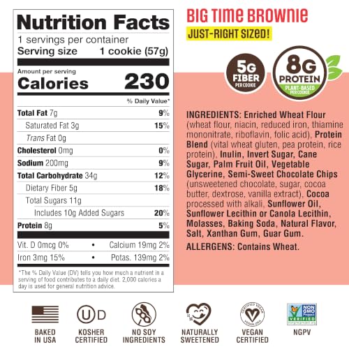 Image of Lenny & Larry's Protein Cookie, Big Time Brownie - High Protein Snacks with 8g Plant Protein, 5g Fiber, Soft-Baked, Vegan, Non-GMO | 2oz, Pack of 12