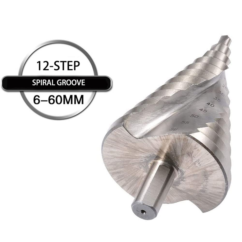 Wiertło stopniowe 6-60 mm, trzpień 12,5 mm/0,5”, wiertło spiralne HSS 4241 do drewna, plastiku, cienkich blach