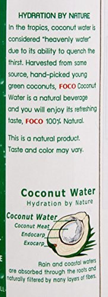 Foco Agua De Coco Foco, Bebida Exótica De Moda, Refrescante Que Calma La Sed, Bebida Deportiva, Baja En Calorías, 100 % Vegana 1010 g