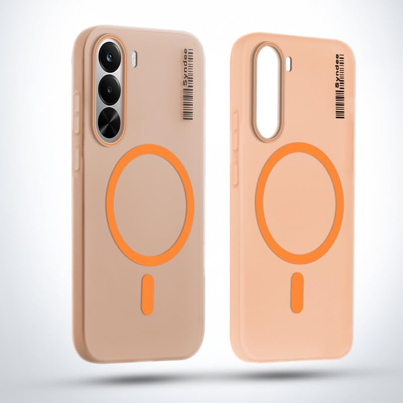 Image of Mr. Case Back Cover for Realme P4x 5G Sleek Frosted Translucent Back Only Compatible with Wireless Magnetic Accessories | Anti-Scratch Shockproof Phone Case - Orange