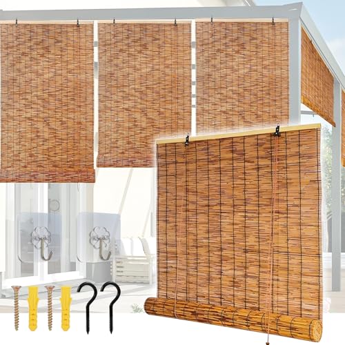 Enrollables de Bambú para Exteriores, Estores de Bambú Natural, Parasoles Opacos para Interiores Fáciles de Instalar para para Ventanas Terraza Cocina Porche Jardín Cortinas Retro Persianas De Caña
