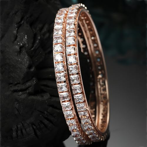 Rose Gold-Plated Artificial Stones Bangles (Set of 2, 2.4 Inches)