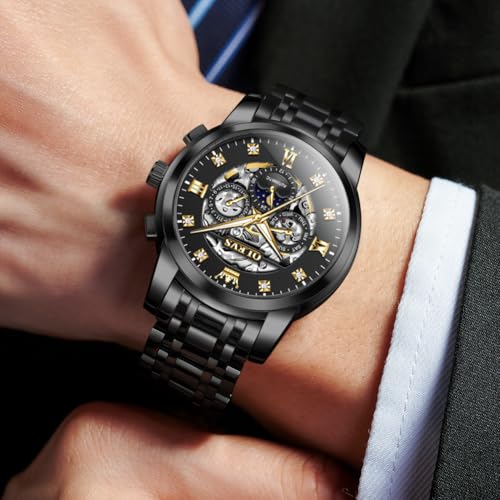 Image of OLEVS Mens Automatic Watches Skeleton Mechanical Self Winding Luxury Fashion Dress Wrist Watch Luminous Waterproof