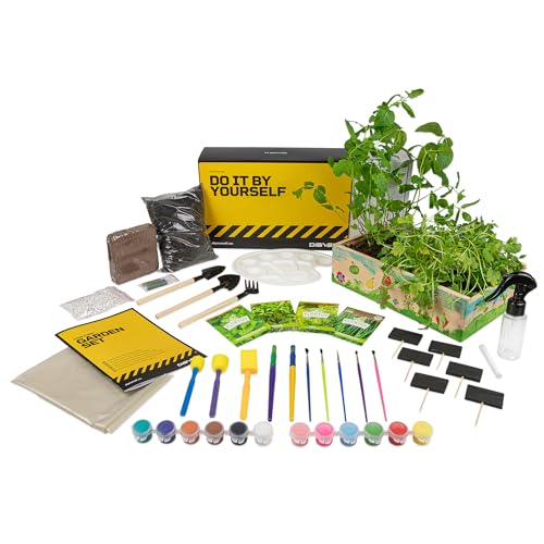 DIBYS Set de Cultivo para Niños | Juego Completo de Jardinería con Semillas de Hierbas, Herramientas de Madera, Tierra, Colores y Caja de Cultivo para Pintar | Idea de Regalo | Kit Plantas