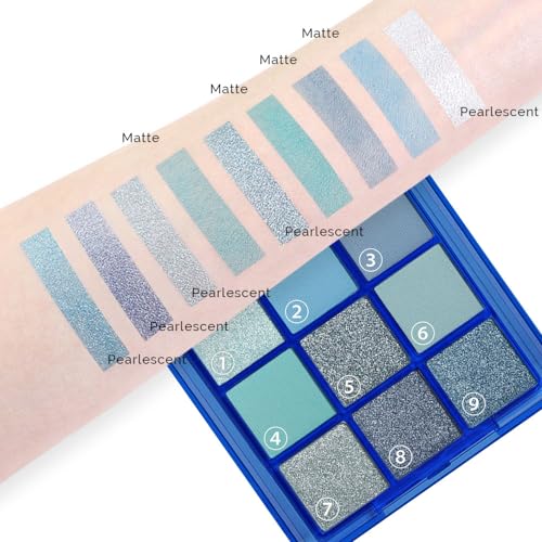 Evpct 9 Colors Dark Light Royal Cobalt Blue Pearl White Glitter Shimmer Eye Shadow Makeup Palette Highly Pigmented Waterproof Matte Metallic Shimmer Daily Party Sparkling Eyeshadow Palett thumb #4