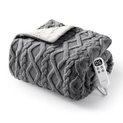 STARBEDIA Heated Blanket Electric Throw Blanket, Tufted Sherpa Heating Lap Blanket, Heated Throw Blanket with 6 Heating Levels and 4 Timer, Washable Electric Blanket ETL Certified, Grey, 50