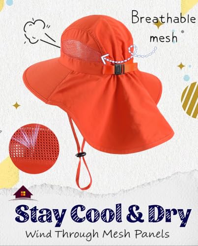 Image of Home Prefer UPF50 Wide Brim Kids Sun Hat Neck Flap Boys Girls Sun Protection Hat for Beach Fishing