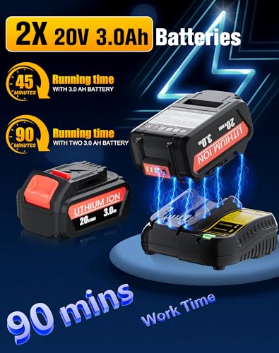 Image of Leaf Blower Cordless Compatible with DeWalt 20V Max Battery, 6 Speed Modes | 500CFM Electric Leaf Blower with 2 Batteries and Charger, Battery Powered Blowers for Lawn Care, Snow, Dust, Blowing Leaves