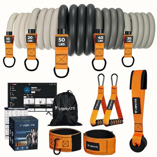 Resistance Bands Set - Heavy Exercise Bands with Handles, Door Anchor, Ankle Straps - Fitness Bands for Working Out Men - Workout Bands Set for Muscle Training (150-LBS)