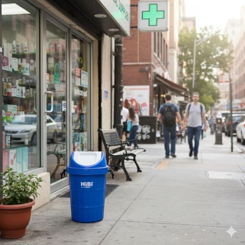 Image of HiBi 75 Litre Dustbin - Large Outdoor Waste Bin | Heavy Duty Garbage Container | Durable Plastic Trash Can for Home, Office, Hospitals, Public Areas (Blue Colour)