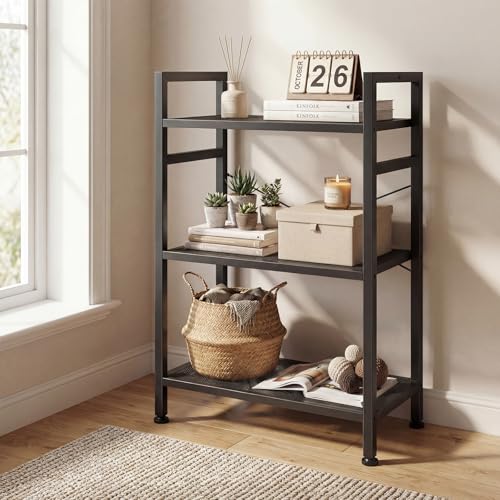 Image of DUMOS 3 Tiers Open Bookshelf, Classic Freestanding Tall Display Shelf, Multifunctional Storage Organizer Rack for Living Room Home Office, Sturdy Bookcase for CDs /Books /Movies, Black