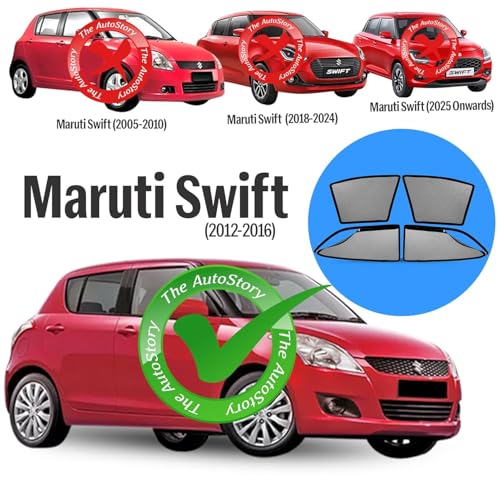 Image of AutoStory Magnetic Car Sunshade for Swift 2012-2016 | Front Half Cut for Mirror Visibility + Rear Full Coverage with Zipper | Heavy Heat & UV Protection | Privacy Side Window Curtains Shades