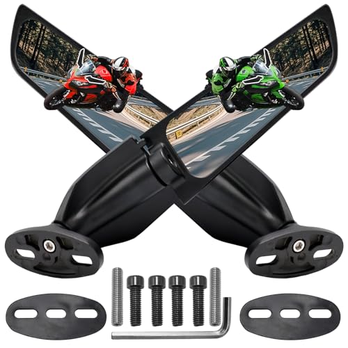 Racing Motorcycle Rear View Mirrors, Large Size Wide Angle 360°Rotating Stealth Mirrors Fit for Kawasaki Ninja 300 400 650 ZX6R Honda CBR300R CBR500R CBR600RR CBR1000RR Suzuki GSXR 600 750 Yamaha R15